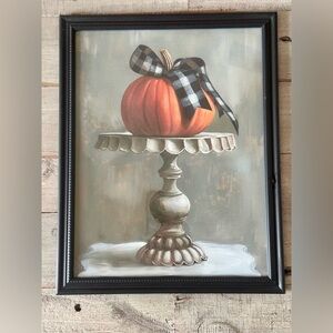 PUMPKIN WITH BUFFALO CHECK RIBBON Framed 8x10” ART PRINT